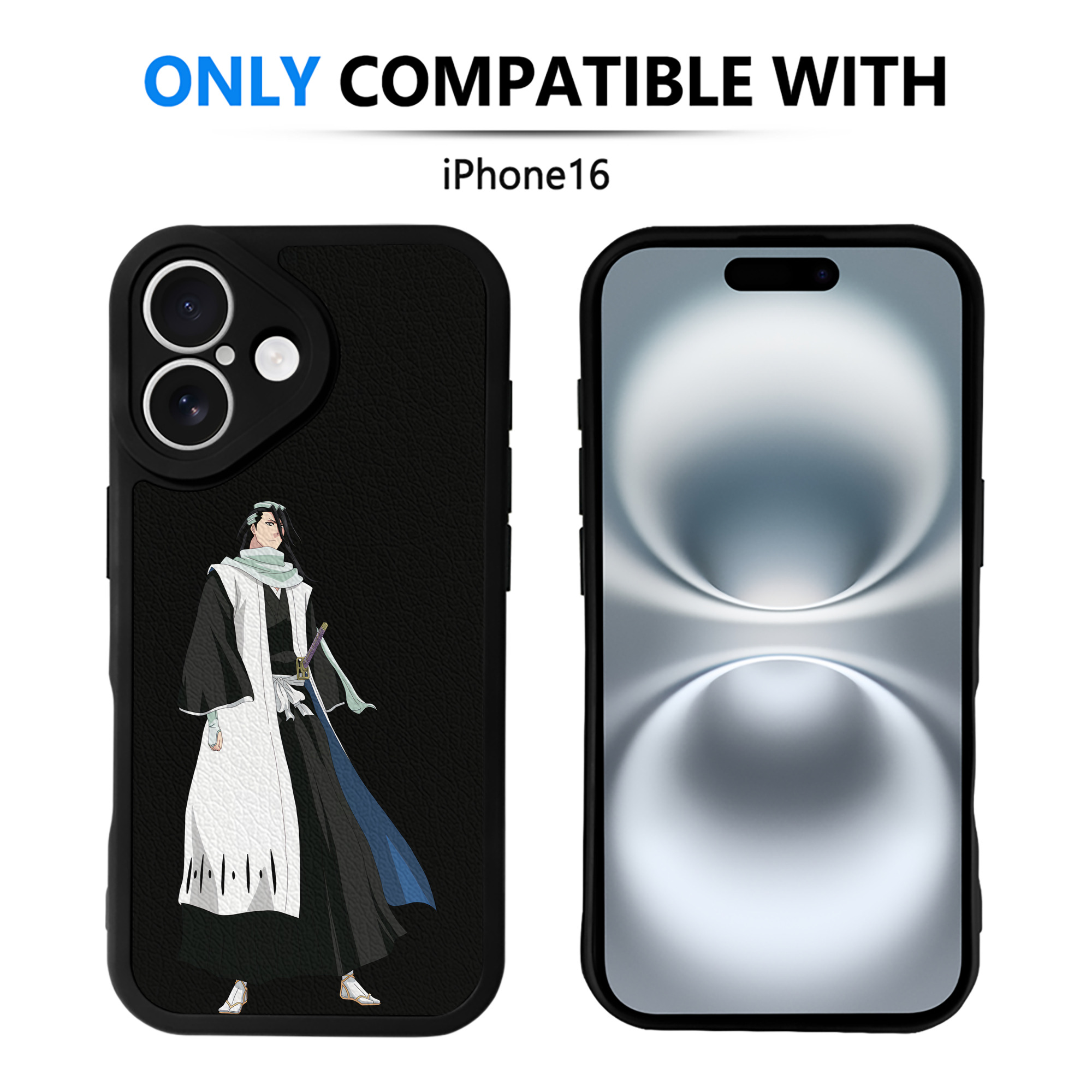 （画像用） ブリーチ くちき びゃくや BLEACH Kuchiki Byakuya 【iPhone 16シリーズ対応】シリコンスマホケース（レザー調） 材質：シリコン